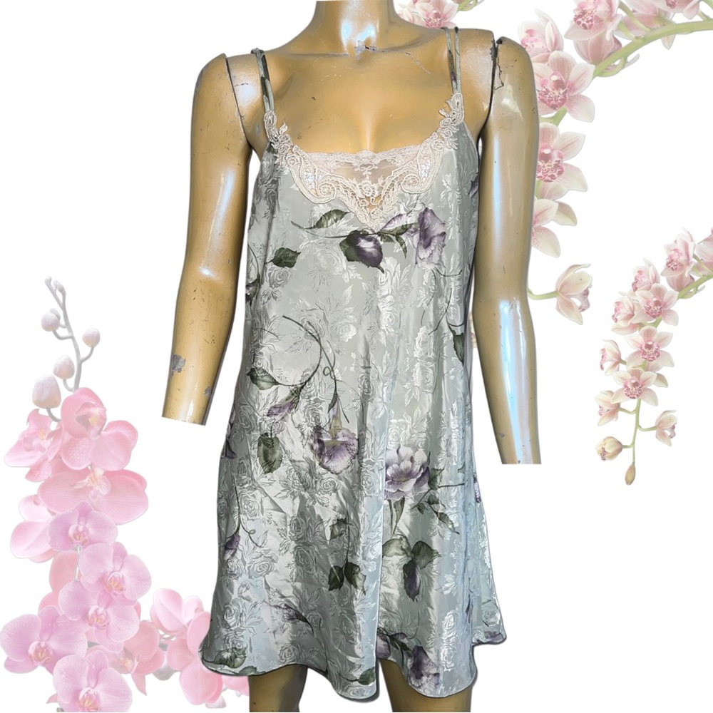 Floral Lace Trim Satin Chemise